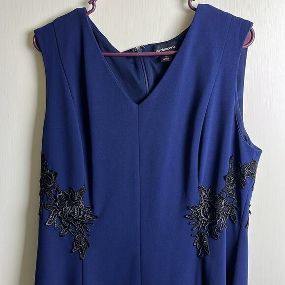 Liz Claiborne Rose Embroidered Sheath Dress Navy Blue 16 - Picture 2 of 8